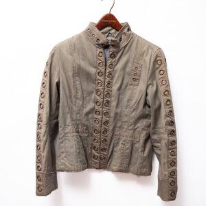 Anthropologie Luii Y2K Miltary Safari Olive Green Grommet Utility Jacket Women M